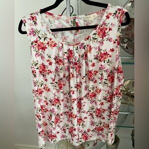 Perfect Peach Floral Sleeveless Blouse - Pink and White